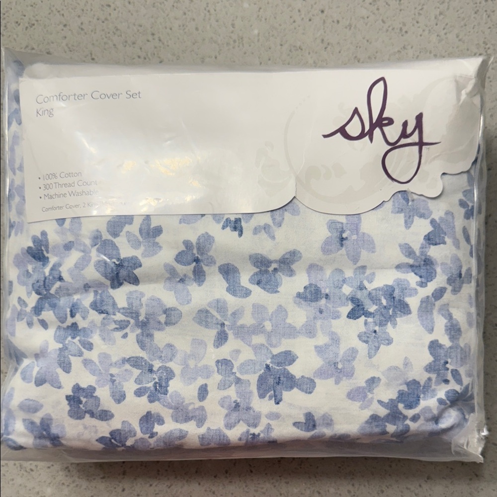 Sky Blue Floral Duvet Cover
